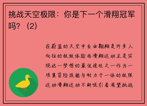 挑战天空极限：你是下一个滑翔冠军吗？ (2)